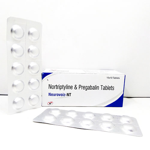 Product Name: Neurovoiz NT, Compositions of are  Pregabalin 75mg + Nortryptline 10 mg - Voizmed Pharma Private Limited