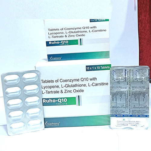 Product Name: Ruho Q10, Compositions of Ruho Q10 are Tablets of Coenzyme Q10 with Lycopene, L-Galtathione, L-Carnitine L-Tartrate & Zinc Oxide - Euphony Healthcare