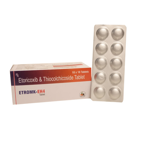 Product Name: ETROMK EH4, Compositions of Etoricoxib & Thiocolchicoside Tablet are Etoricoxib & Thiocolchicoside Tablet - MK Healthcare