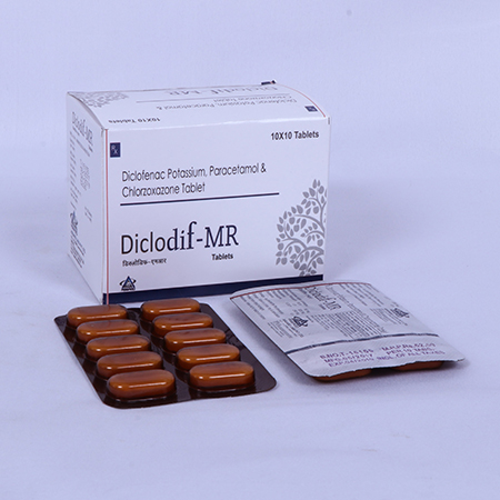 Product Name: Diclodif MR, Compositions of Diclodif MR are Diclofenac,Potassium,Paracetamol & Chlorzoxazone Tablets - Asgard Labs Private Limited