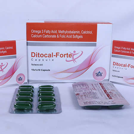 Product Name: Ditocal Forte, Compositions of Omega-3 Fatty Acid Methylcobalamin,Calcitrol,Calcium Carbonate & Folic Acid Softgels are Omega-3 Fatty Acid Methylcobalamin,Calcitrol,Calcium Carbonate & Folic Acid Softgels - Asgard Labs Private Limited