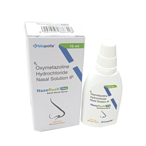 Product Name: NAZOFLUSH OXY, Compositions of NAZOFLUSH OXY are Oxymetazoline Hydrochloride Nasal Solution IP - Biopolis Lifesciences Private Limited