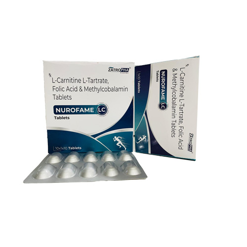 Product Name: NUROFAME LC, Compositions of NUROFAME LC are L-Carnitine L-Tartrate, Folic Acid & Methylcobalamin Tablets - Zatropha Pharma