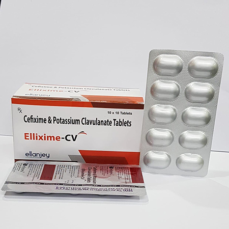 Product Name: Ellixime CV, Compositions of Ellixime CV are Cefixime & Potassium Clavulanate Tablets - Ellanjey Lifesciences