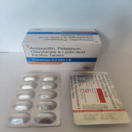 Product Name: Casamox cv 625 Lb, Compositions of Amoxycillin Potassium Clavulanate & Lactic Acid Bacillus are Amoxycillin Potassium Clavulanate & Lactic Acid Bacillus - Medicasa Pharmaceuticals