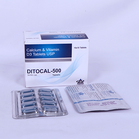 Product Name: Ditocal 500, Compositions of Calcium &  Vitamin D3 Tablets USP are Calcium &  Vitamin D3 Tablets USP - Asgard Labs Private Limited