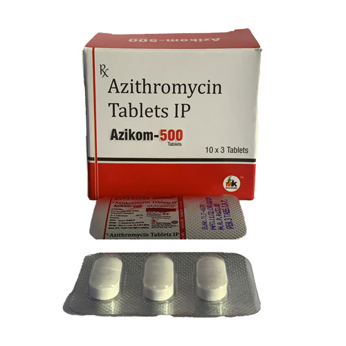 Product Name: Azikom 500, Compositions of Azikom 500 are Azithromycin Tablets IP - MK Healthcare