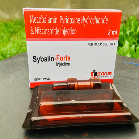 Product Name: Sybalin, Compositions of Mecobalamin, Pyridoxine Hydrochloride and Niacinamide Injection are Mecobalamin, Pyridoxine Hydrochloride and Niacinamide Injection - Sykus Pharmaceuticals Private Limited