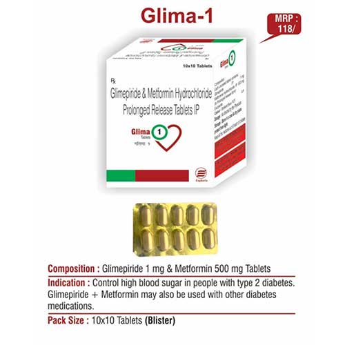 Product Name: Glima 1, Compositions of Glima 1 are Glimepiride & Metformin Hydrochloride Prolonged Release Tablets IP - Euphoria India Pharmaceuticals