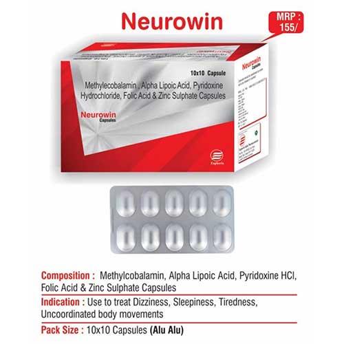 Product Name: Neurowin, Compositions of Neurowin are Methylcobalamin, Alpha Lipoic Acid, Pyridoxine Hydrochloride, Folic Acid & Zinc Sulphate Capsules - Euphoria India Pharmaceuticals