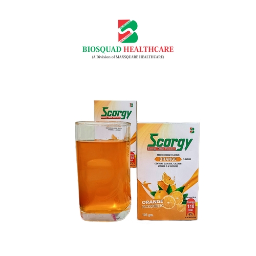 Product Name: SCORGY , Compositions of Added Orange Flavour Contains Clucose Calcium Vitamin C & Sucrose are Added Orange Flavour Contains Clucose Calcium Vitamin C & Sucrose - Biosquad Healthcare