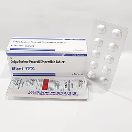 Product Name: Ellcef 100, Compositions of Ellcef 100 are Cefpodoxime Proxetil Dispersable Tablets - Ellanjey Lifesciences