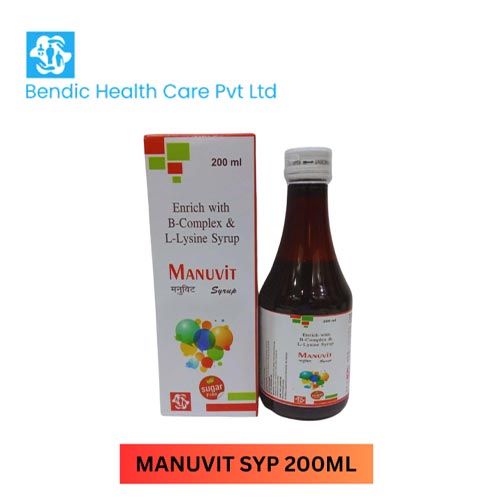 Product Name: MANUVIT, Compositions of Enrich With B-Complex & L-lysine Syrup are Enrich With B-Complex & L-lysine Syrup - Bendic Healthcare Private Limited