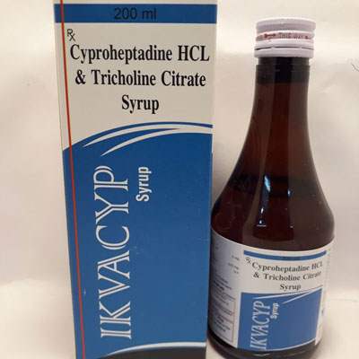 Product Name: Ikvacyp Syrup, Compositions of Ikvacyp Syrup are Cyproheptadine HCL & Tricholine Citrate syrup - Ikvans Pharma