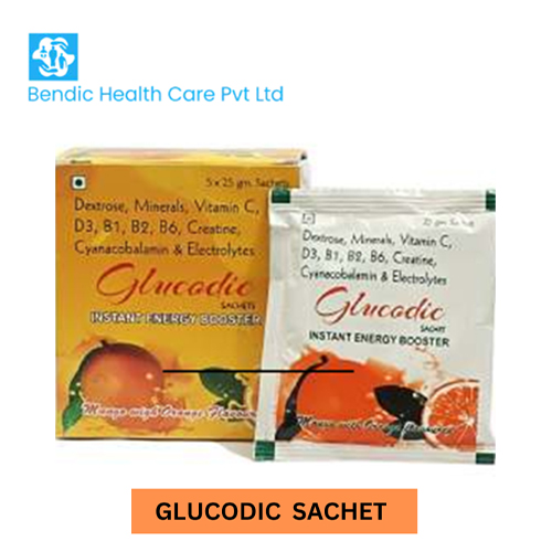 Product Name: GLUCODIC , Compositions of GLUCODIC  are Dextrose, Minerals, Vitamin C, D3, 81, B2, B6, Creatine Cyanacobalamin & Electrolytes - Bendic Healthcare Private Limited