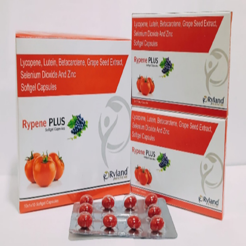 Product Name: Rypene Plus, Compositions of Rypene Plus are Lycopene, Lutein, Belacarotena, Grape Seed Extract, Selenium Dioxide And Zinc Softgel Capsules   - Ryland Health Care