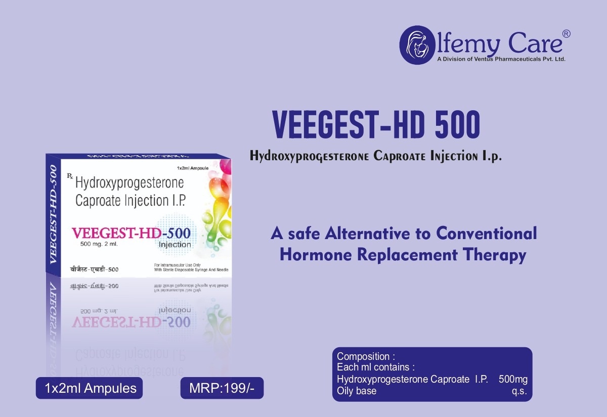 Product Name: Veegest 500 HD, Compositions of Hydroxyprogesterone Caproate Injection IP are Hydroxyprogesterone Caproate Injection IP - Olfemy Care