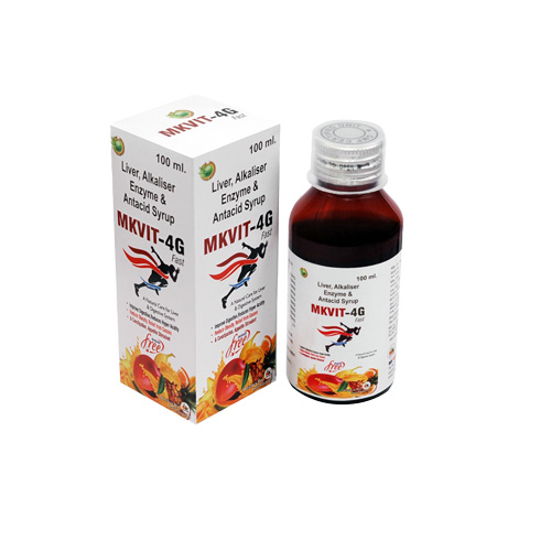 Product Name: MKVIT 4G, Compositions of Liver, Alkaliser Enzyme & Antacid Syrup are Liver, Alkaliser Enzyme & Antacid Syrup - MK Healthcare