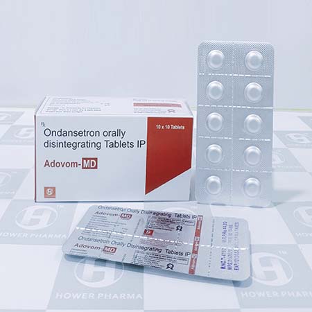 Product Name: Adovom Md, Compositions of Ondansetron Orally Disintegrating Tablets IP are Ondansetron Orally Disintegrating Tablets IP - Hower Pharma Private Limited