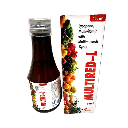 Product Name: MULTIRED L, Compositions of MULTIRED L are Lycopene, Multivitamin & Multiminerals Syrup  - Insta Care Lifesciences