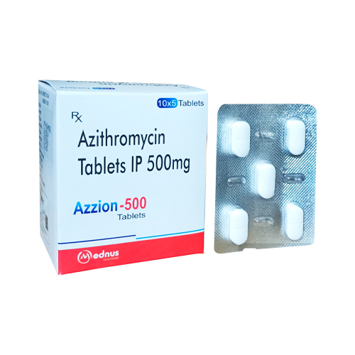 Product Name: Azzion 500, Compositions of Azzion 500 are Azithromycin Tablets IP 500mg - Mednus Healthcare