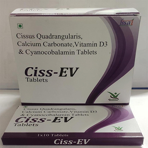 Product Name: Ciss EV , Compositions of Ciss EV  are Cissus Quadrangularis, Calcium Carbonate, Vitamin D3 & Cyanocobalamin Tablets  - Orange Biotech Private Limited