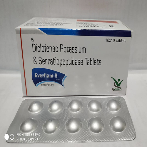 Product Name: Everflam S , Compositions of Everflam S  are Diclofenac Potassium & Serratiopeptidase Tablets  - Everwell Pharma Private Limited