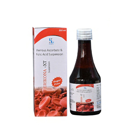 Product Name: FERIKONA XT, Compositions of FERIKONA XT are Ferrous Ascorbate & Folic Acid Suspension - Hikona Lifesciences