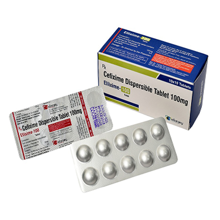 Product Name: Ellixime 100, Compositions of Ellixime 100 are Cefixime Diapersable Tablet 100mg - Ellanjey Lifesciences