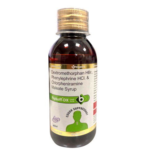 Product Name: RIPKOFF DX, Compositions of RIPKOFF DX are Dextromethorphan HBr.. Phenylephrine HCI. & Chlorpheniramine Maleate Syrup - Biopolis Lifesciences Private Limited