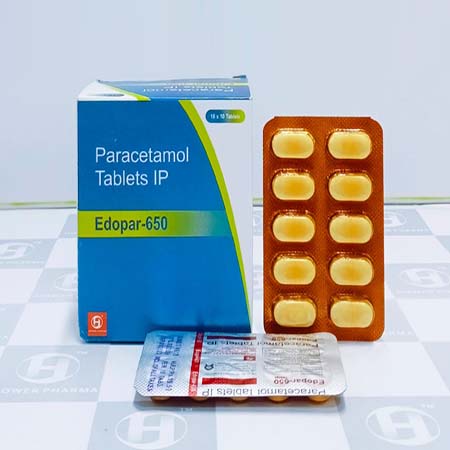 Product Name: Edopar 650, Compositions of Paracetamol Tablets IP are Paracetamol Tablets IP - Hower Pharma Private Limited