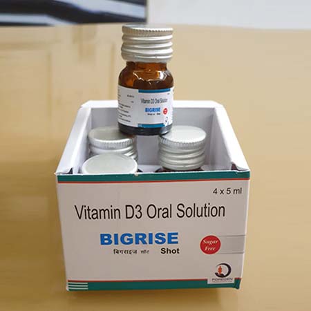 Product Name: Bigrise Shot, Compositions of Vitamin D3 Oral Solution are Vitamin D3 Oral Solution - Foregen Healthcare Ltd