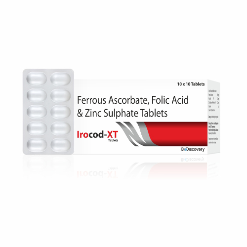 Product Name: Irocod XT, Compositions of Irocod XT are Ferrous Ascorbate, Folic Acid & Zinc Sulphate Tablets - Biodiscovery Lifesciences Private Limited