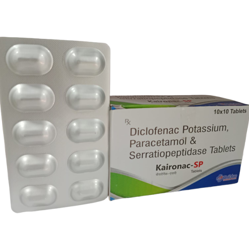 Product Name: Kaironac SP, Compositions of Kaironac SP are Diclofenac Potassium, Paracetamol & Serratiopeptidase Tablets - Uniblue Healthcare Private Limited