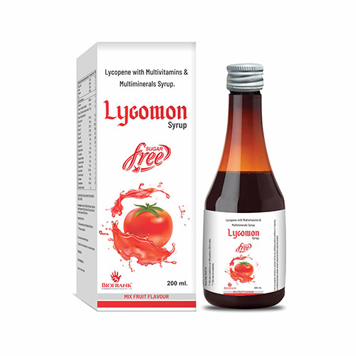 Product Name: Lycomon Syrup, Compositions of Lycomon Syrup are Lycopene with Multivitamins & Multiminerals Syrup - Biofrank Pharmaceuticals India Private Limited