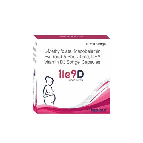 Product Name: ILE9D, Compositions of ILE9D are L-Methyfolate, Mecobalamin Pyridaxal-5-Phosphate, Dha Vitamin D3 Softgel Capsules - Medisle Pharma