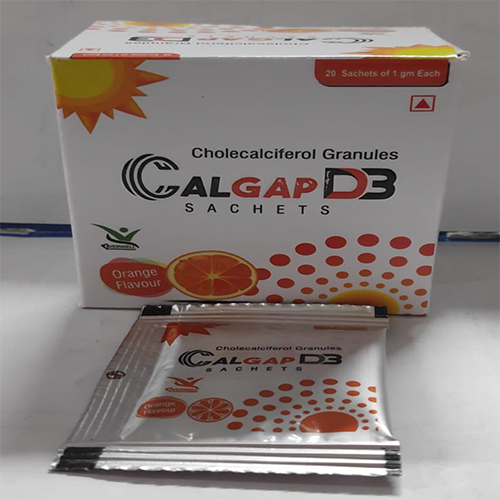 Product Name: CALGAPD3 SACHETS , Compositions of CALGAPD3 SACHETS  are Cholecalciferol Granules  CALGAPD3 SACHETS  - Orange Biotech Private Limited