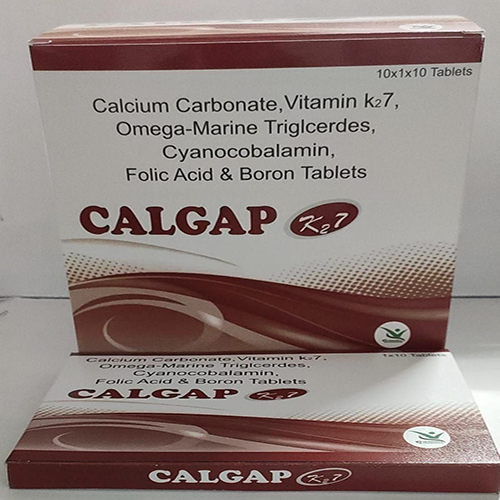 Product Name: CALGAP K27 , Compositions of CALGAP K27  are Calcium Carbonate, Vitamin k27, Omega-Marine TrigIcerdes, Cyanocobalamin, Folic Acid & Boron Tablets  - Everwell Pharma Private Limited