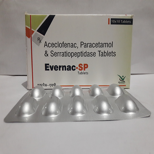 Product Name: Evernac SP , Compositions of Evernac SP  are Aceclofenac, Paracetamol & Serratiopeptidase Tablets  - Everwell Pharma Private Limited