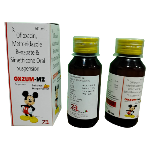 Product Name: OXZUM MZ, Compositions of OXZUM MZ are Ofloxacin, Metronidazole Benzoate & simethicone Oral suspension - Access Life Science