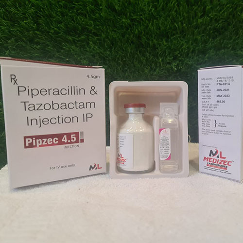 Product Name: Pipzec 4.5, Compositions of Pipzec 4.5 are Piperacillin & Tazobactam Injection IP - Medizec Laboratories