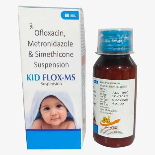 Product Name: KID FLOX MS, Compositions of KID FLOX MS are Ofloxacin, Metronidazole & simethicone suspension - Access Life Science