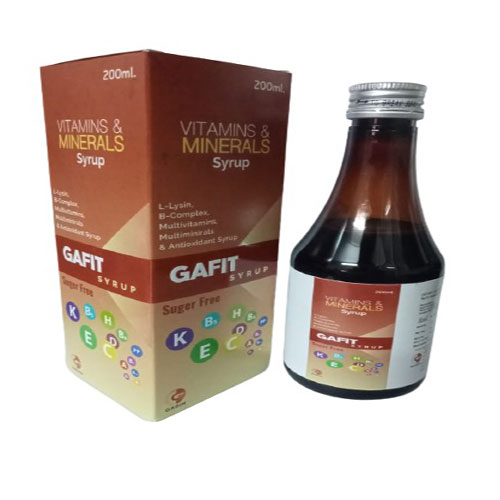 Product Name: GAFIT, Compositions of GAFIT are MULTIVITAMIN+MULTIMINERALS WITH L LYSINE SYRUP - Gadin Pharmaceuticals Pvt. Ltd