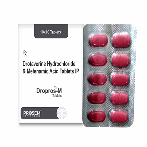 Product Name: Dropros M, Compositions of Dropros M are Drotaverine Hydrochloride & Mefenamic Acid Tablets IP - Prosem Healthcare