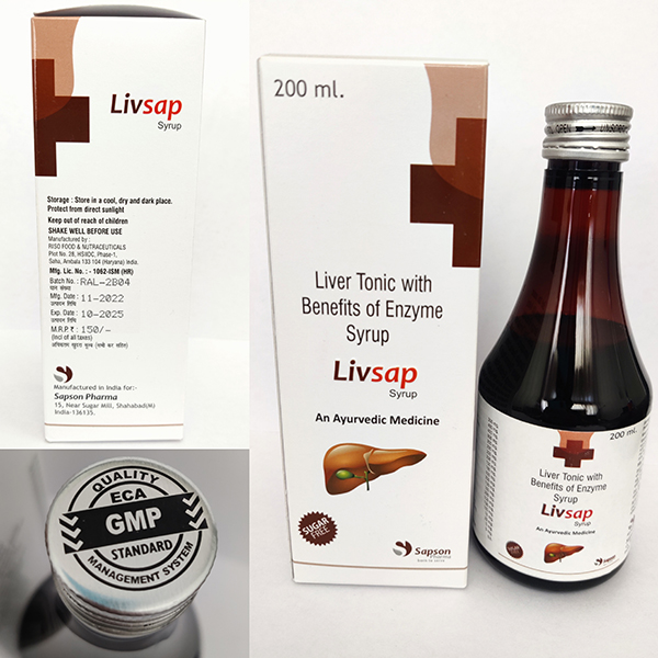 Product Name: Livsap, Compositions of Livsap are Liver Tonic with benefits of Enzyme Syrup  - Sapson Pharma