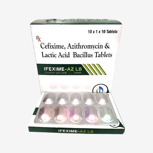 Product Name: IFEXIME AZ LB, Compositions of IFEXIME AZ LB are Cefixime, Azithromycin & Lactic Acid Bacillus Tablets  - Insta Care Lifesciences