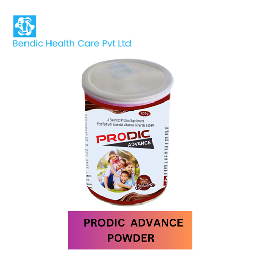 Product Name: PRODIC ADVANCE, Compositions of A Balanced Protein Supplement Fortified with Essential Vitamins, Minerals & DHA are A Balanced Protein Supplement Fortified with Essential Vitamins, Minerals & DHA - Bendic Healthcare Private Limited