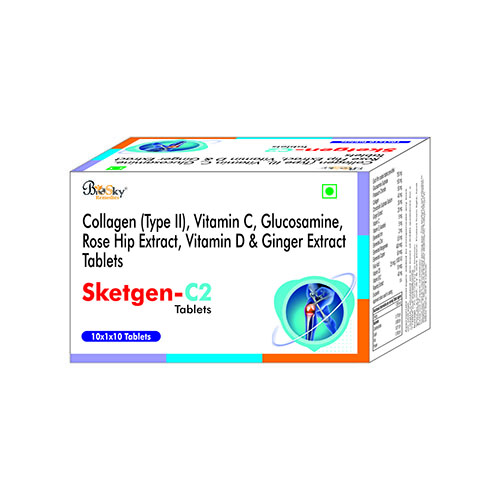 Product Name: Sketgen C2, Compositions of Sketgen C2 are Collagen (Type II),Vitamin C,Glucosamine,Rose Hip Extract ,Vitamin D & Ginger ExtactTablets - Biosky Remedies