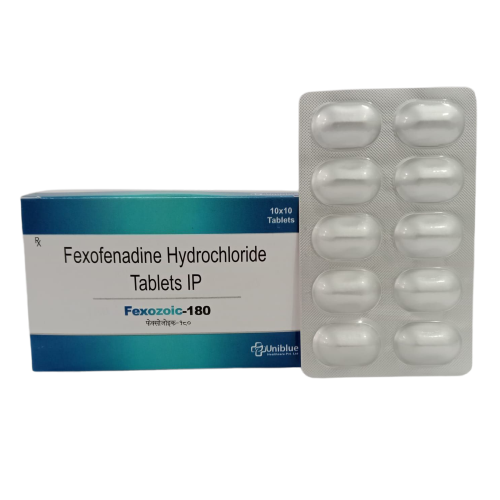 Product Name: Fexozoic 180, Compositions of Fexozoic 180 are Fexofenadine Hydrochloride Tablets IP - Uniblue Healthcare Private Limited