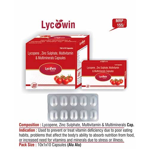 Product Name: Lycowin, Compositions of Lycowin are Lycopene, Zinc Sulphate, Multivitamin & Multiminerals Capsules - Euphoria India Pharmaceuticals